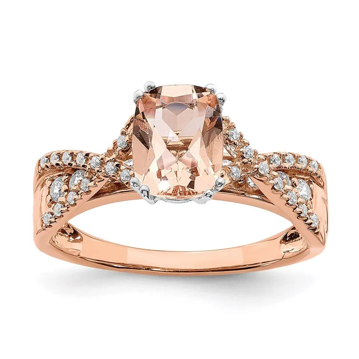 Goldia Solid 14k Rose Gold Morganite Simulated CZ Engagement Ring Rings