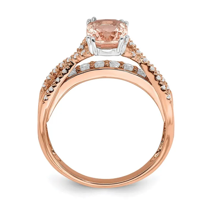 Goldia Solid 14k Rose Gold Morganite Simulated CZ Engagement Ring Rings