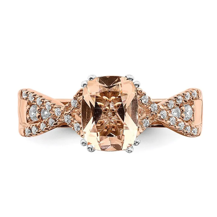 Goldia Solid 14k Rose Gold Morganite Simulated CZ Engagement Ring Rings