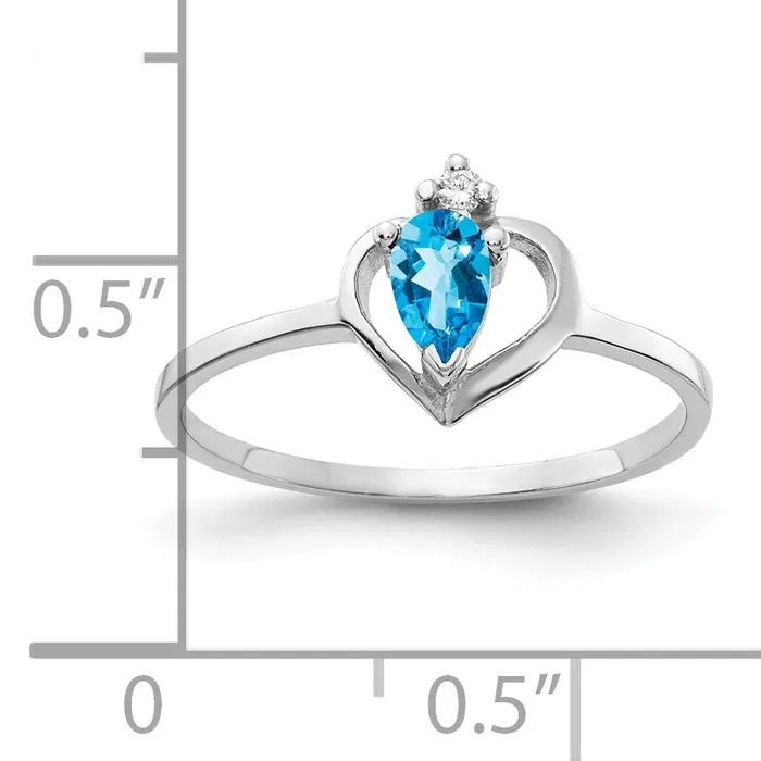 Goldia Solid 14k White Gold 5x3mm Pear Simulated Blue Topaz VS CZ Ring Rings