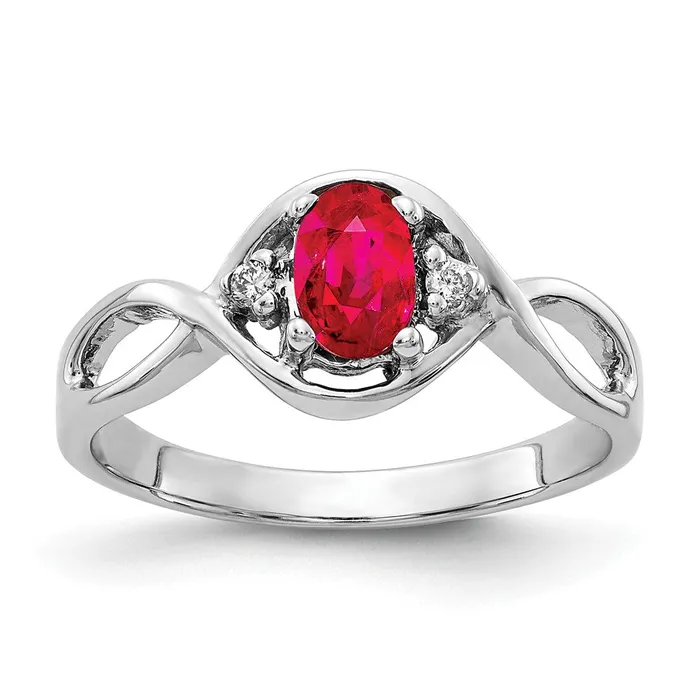 Goldia Solid 14k White Gold 6x4mm Oval Simulated Ruby A CZ Ring Rings