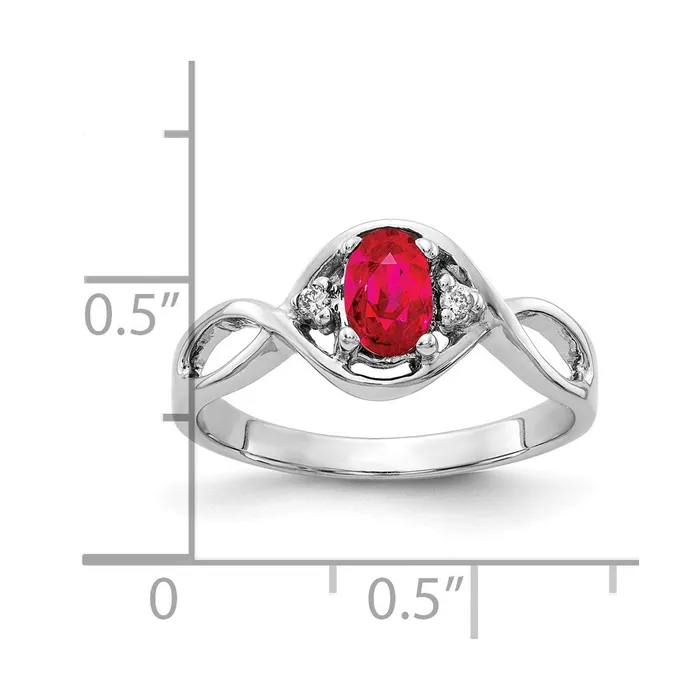 Goldia Solid 14k White Gold 6x4mm Oval Simulated Ruby A CZ Ring Rings