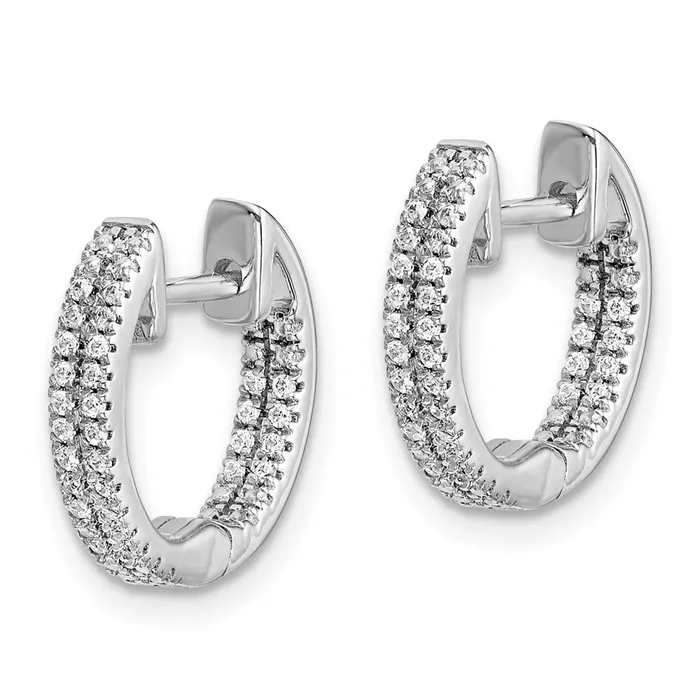 Goldia Solid 14k White Gold InOut Simulated CZ Hinged Hoop Earrings Earrings
