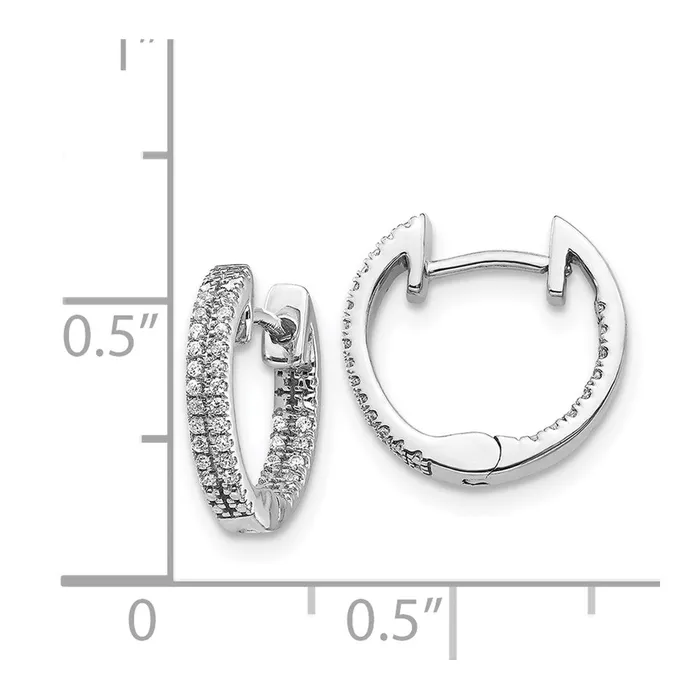 Goldia Solid 14k White Gold InOut Simulated CZ Hinged Hoop Earrings Earrings
