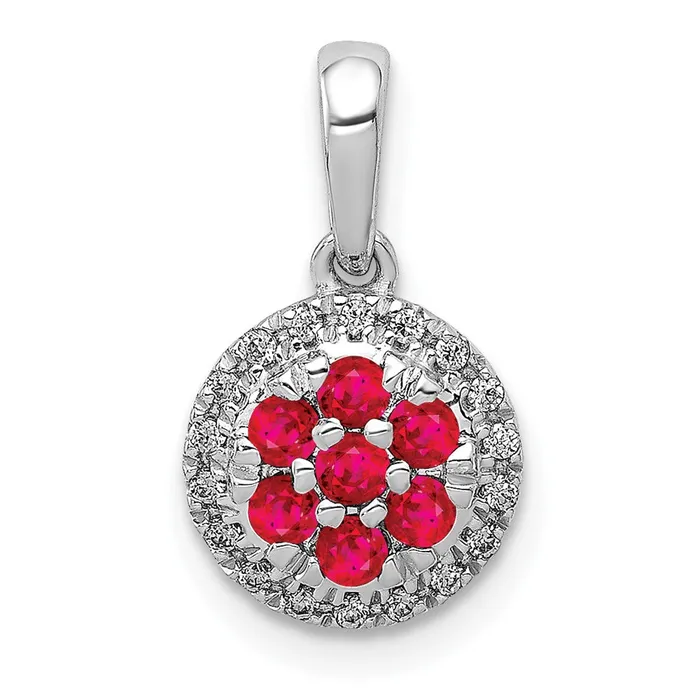 Goldia Solid 14k White Gold Simulated CZ and 28 Ruby Circle Pendant Necklaces
