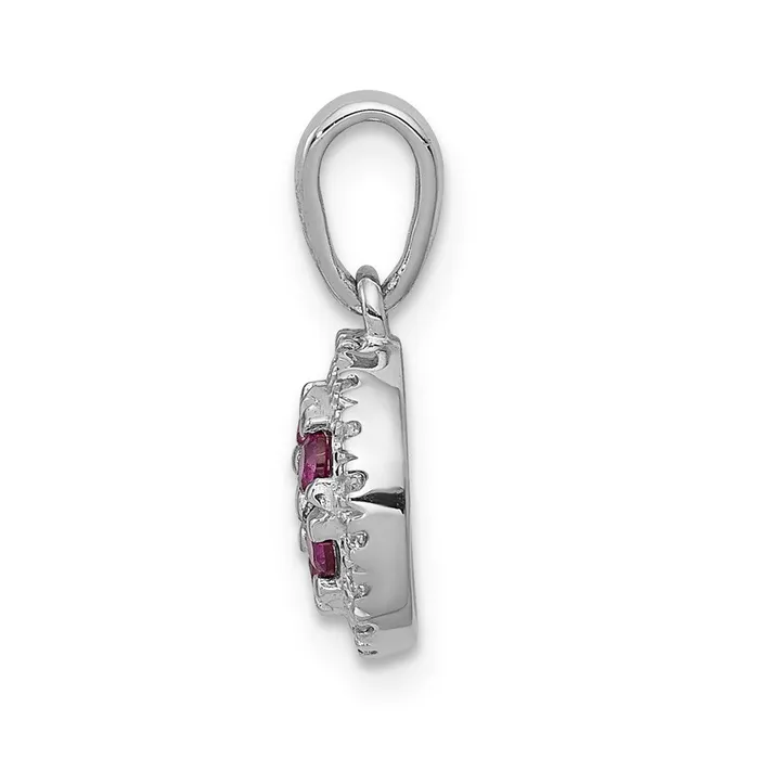 Goldia Solid 14k White Gold Simulated CZ and 28 Ruby Circle Pendant Necklaces