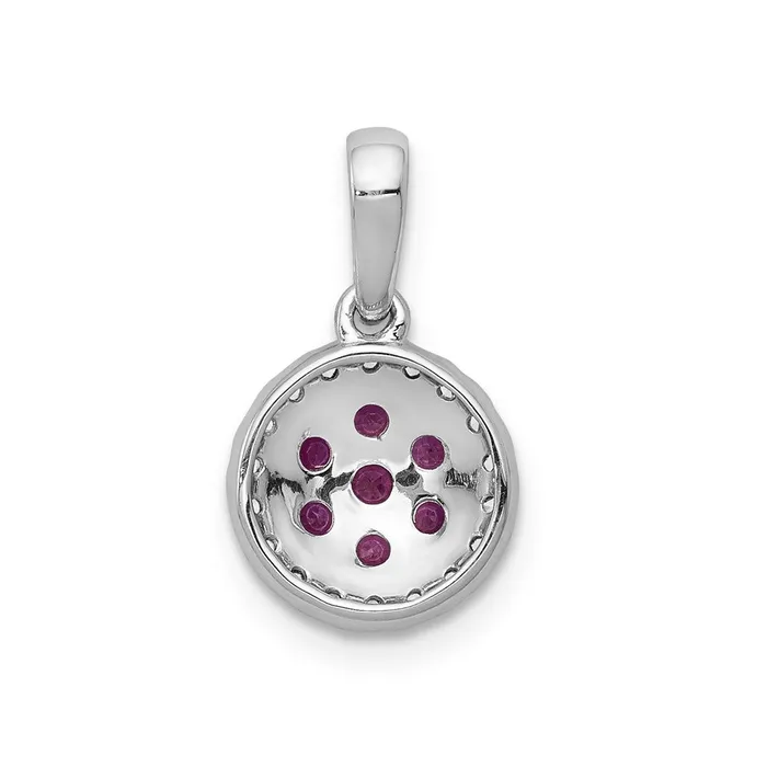 Goldia Solid 14k White Gold Simulated CZ and 28 Ruby Circle Pendant Necklaces
