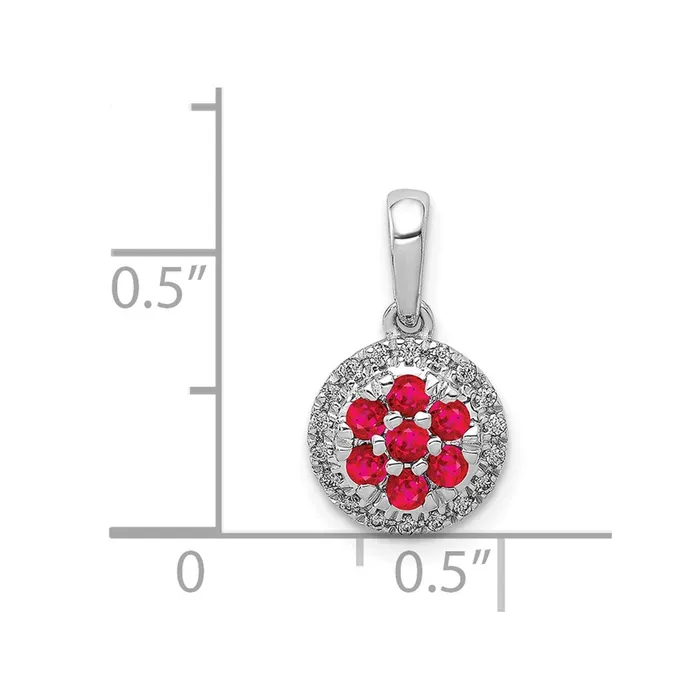 Goldia Solid 14k White Gold Simulated CZ and 28 Ruby Circle Pendant Necklaces