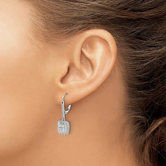 Goldia Solid 14k White Gold Simulated CZ Cluster LeverbacK Earrings Earrings