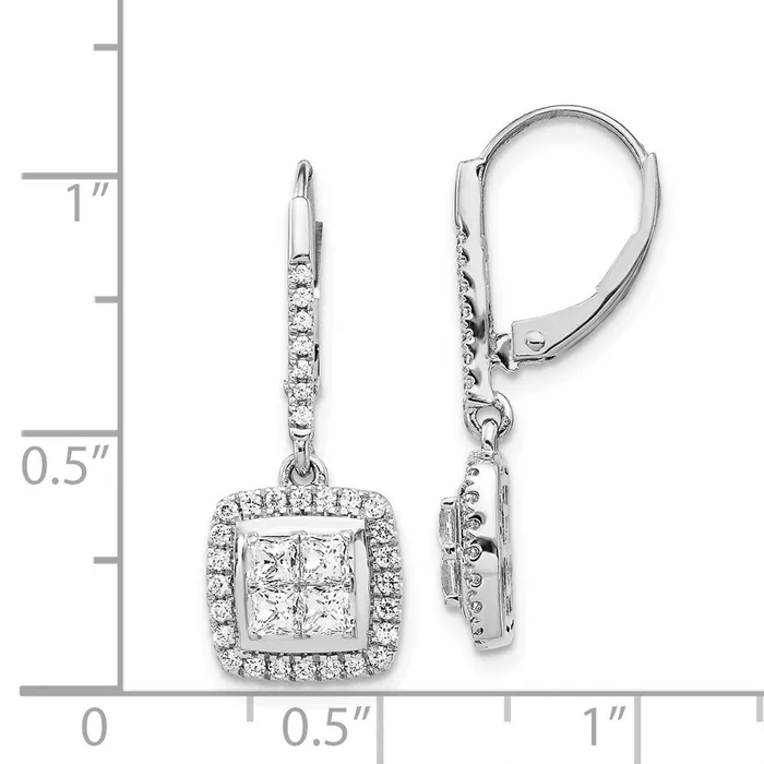 Goldia Solid 14k White Gold Simulated CZ Cluster LeverbacK Earrings Earrings
