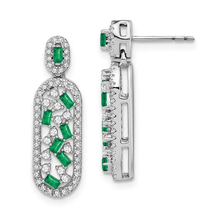 Goldia Solid 14k White Gold Simulated Emerald and CZ Earrings Earrings