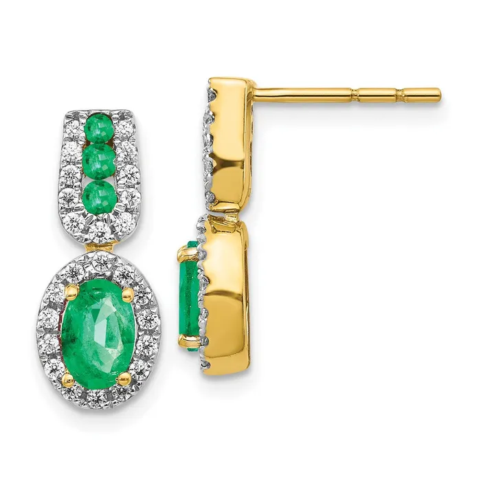 Goldia Solid 14k Yellow Gold 13Ct Simulated CZ and Emerald Earrings Earrings Goldia Solid 14k Yellow Gold 13Ct Simulated CZ and Emerald Earrings Earrings