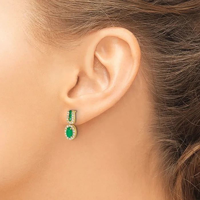 Goldia Solid 14k Yellow Gold 13Ct Simulated CZ and Emerald Earrings Earrings