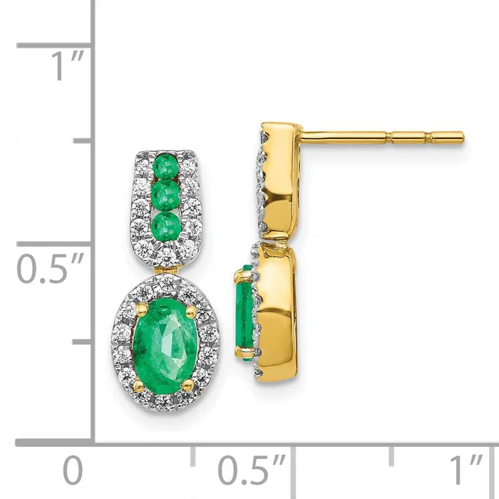 Goldia Solid 14k Yellow Gold 13Ct Simulated CZ and Emerald Earrings Earrings
