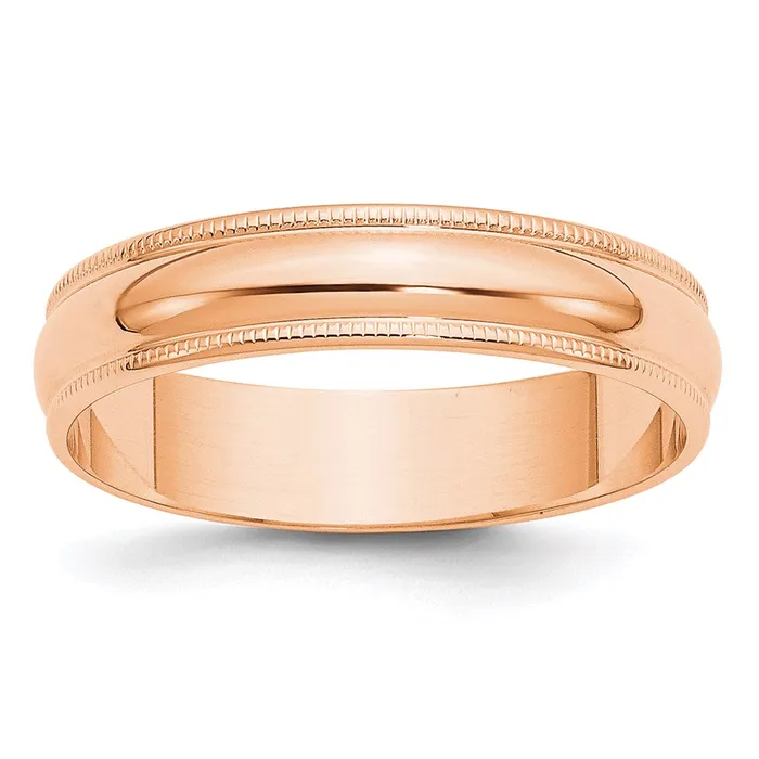 Goldia Solid 18K Yellow Gold Rose Gold 5mm Light Weight Milgrain Half Round MensWomens Wedding Band Ring Size 45 Rings
