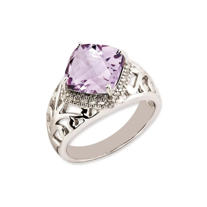 Goldia Sterling Silver 14K White Gold Plated CheckerCut Pink Quartz u0026 Diamond Gemstone Birthstone Ring Fine Jewelry Gift for Her Rings Goldia Sterling Silver 14K White Gold Plated CheckerCut Pink Quartz u0026 Diamond Gemstone Birthstone Ring Fine Jewelry Gift for Her Rings