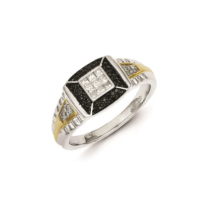 Goldia Sterling Silver and Gold Plated Black u0026 White Diamond Mens Ring Rings Goldia Sterling Silver and Gold Plated Black u0026 White Diamond Mens Ring Rings