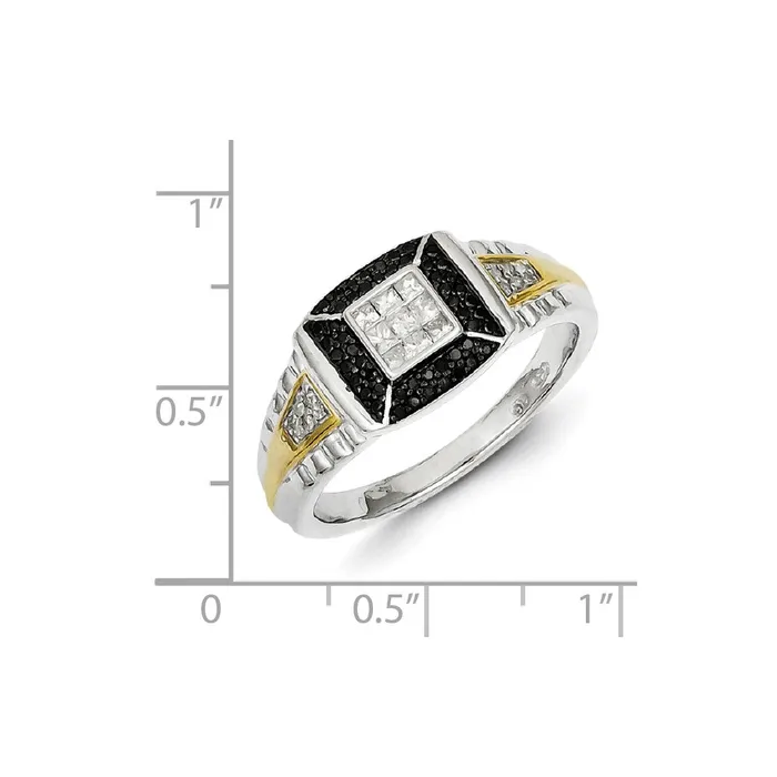 Goldia Sterling Silver and Gold Plated Black u0026 White Diamond Mens Ring Rings