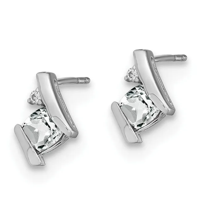 Goldia Sterling Silver Antique Cushion White Topaz and Real Diamond Earrings Earrings