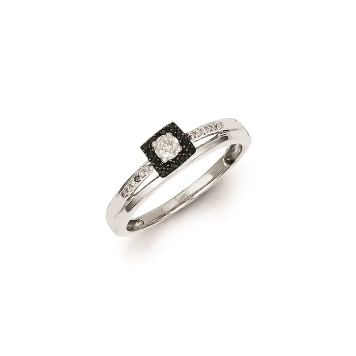 Goldia Sterling Silver Black and White Diamond Square Ring Rings