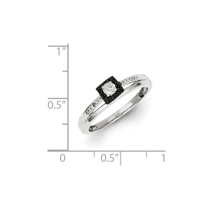 Goldia Sterling Silver Black and White Diamond Square Ring Rings