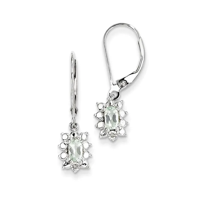 Goldia Sterling Silver Green Quartz Diamond Earrings Earrings