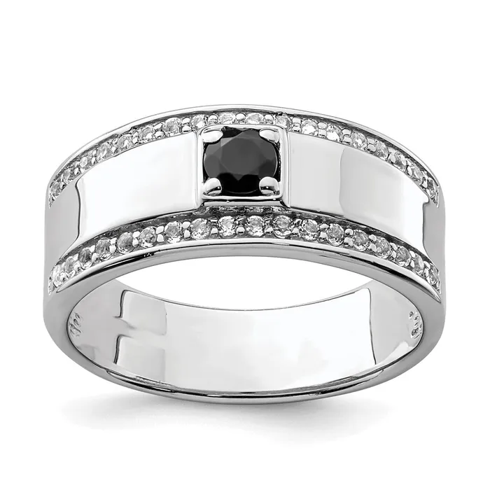 Goldia Sterling Silver Mens Onyx and White Topaz Ring Rings