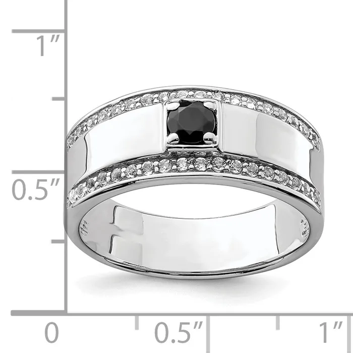 Goldia Sterling Silver Mens Onyx and White Topaz Ring Rings