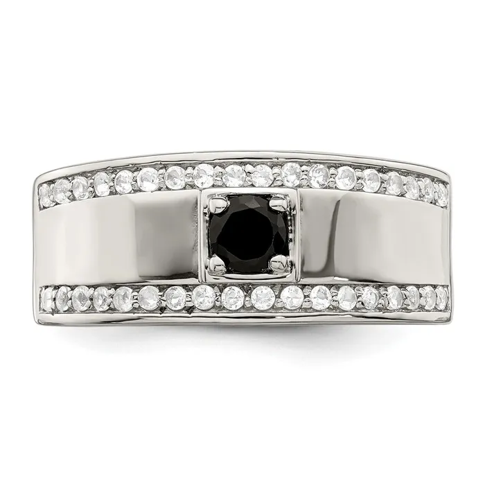 Goldia Sterling Silver Mens Onyx and White Topaz Ring Rings