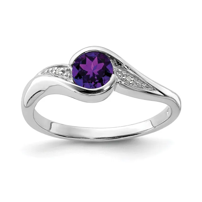 Goldia Sterling Silver Rhodium Plated Diamond and Amethyst Round Ring Rings Goldia Sterling Silver Rhodium Plated Diamond and Amethyst Round Ring Rings