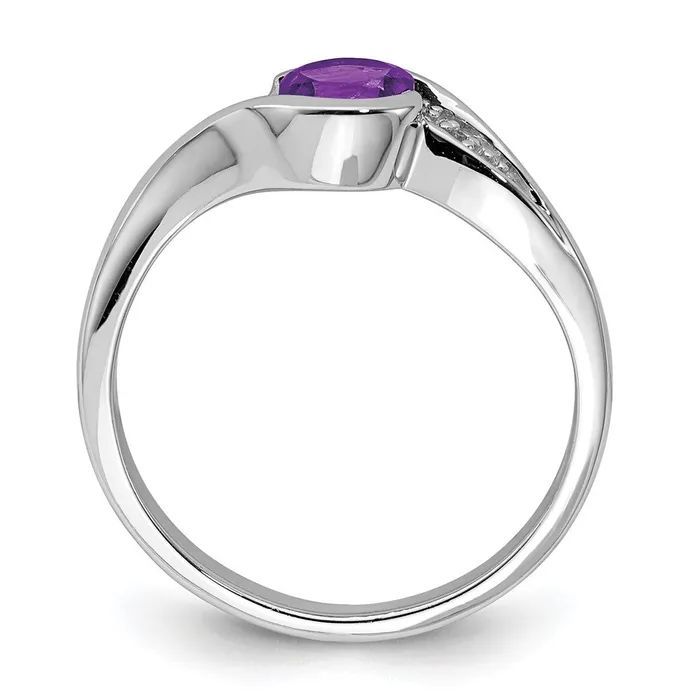Goldia Sterling Silver Rhodium Plated Diamond and Amethyst Round Ring Rings
