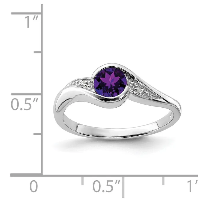 Goldia Sterling Silver Rhodium Plated Diamond and Amethyst Round Ring Rings