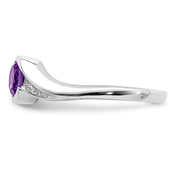 Goldia Sterling Silver Rhodium Plated Diamond and Amethyst Round Ring Rings