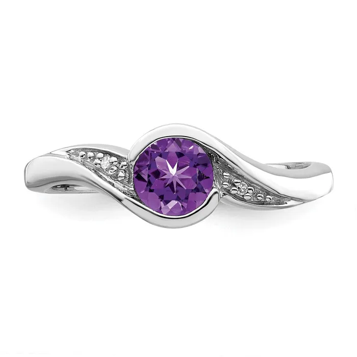Goldia Sterling Silver Rhodium Plated Diamond and Amethyst Round Ring Rings