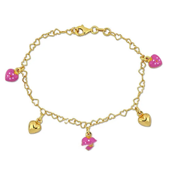 JMS always Bracelets Original Amour Pink Enamel Heart Charm Bracelet in Yellow Plated Sterling Silver JMS always Bracelets Original Amour Pink Enamel Heart Charm Bracelet in Yellow Plated Sterling Silver
