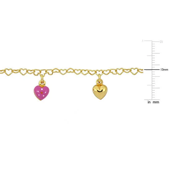 JMS always Bracelets Original Amour Pink Enamel Heart Charm Bracelet in Yellow Plated Sterling Silver