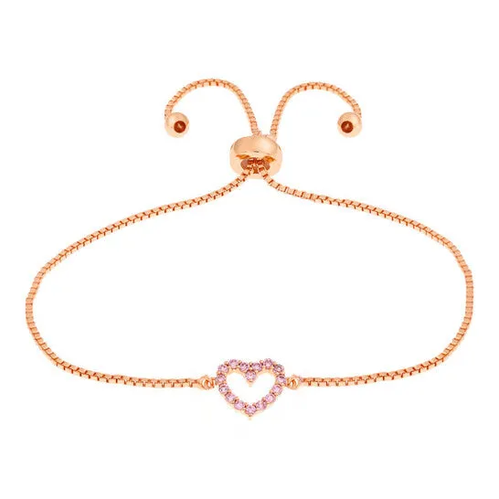 JMS always Bracelets Original Elegant Confetti Womens Rose Gold Plated Pink CZ Simulated Diamond Adjustable Bolo Heart Pendant Bracelet JMS always Bracelets Original Elegant Confetti Womens Rose Gold Plated Pink CZ Simulated Diamond Adjustable Bolo Heart Pendant Bracelet