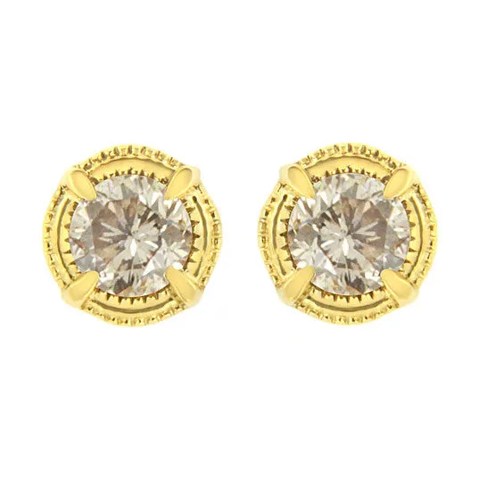JMS always Earrings Original 14K Yellow Gold Plated 925 Sterling Silver 12 cttw Diamond Modern 4Prong Solitaire Milgrain Stud Earrings KL Color I2I3 Clarity JMS always Earrings Original 14K Yellow Gold Plated 925 Sterling Silver 12 cttw Diamond Modern 4Prong Solitaire Milgrain Stud Earrings KL Color I2I3 Clarity