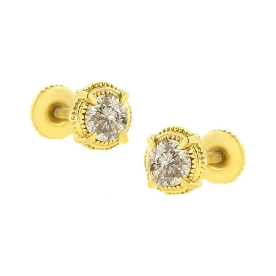 JMS always Earrings Original 14K Yellow Gold Plated 925 Sterling Silver 12 cttw Diamond Modern 4Prong Solitaire Milgrain Stud Earrings KL Color I2I3 Clarity JMS always Earrings Original 14K Yellow Gold Plated 925 Sterling Silver 12 cttw Diamond Modern 4Prong Solitaire Milgrain Stud Earrings KL Color I2I3 Clarity