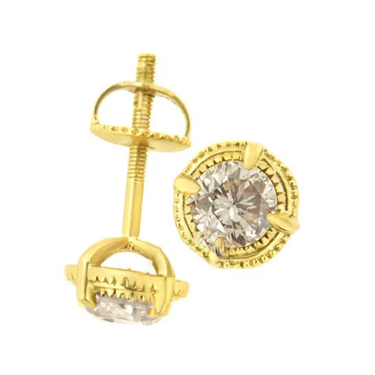 JMS always Earrings Original 14K Yellow Gold Plated 925 Sterling Silver 12 cttw Diamond Modern 4Prong Solitaire Milgrain Stud Earrings KL Color I2I3 Clarity JMS always Earrings Original 14K Yellow Gold Plated 925 Sterling Silver 12 cttw Diamond Modern 4Prong Solitaire Milgrain Stud Earrings KL Color I2I3 Clarity