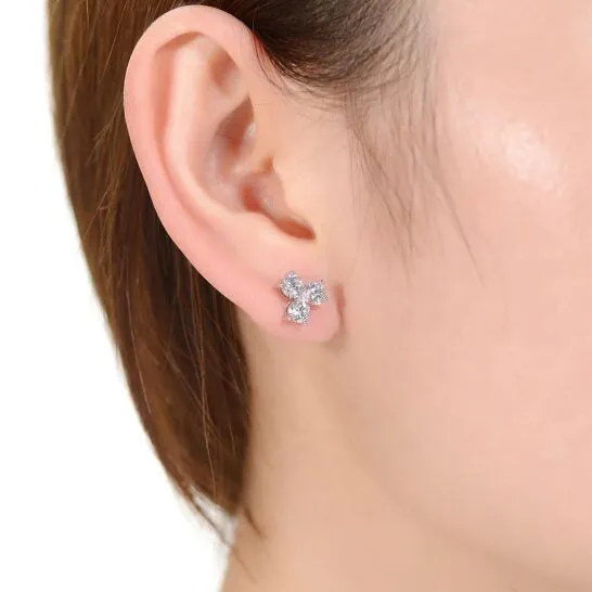 JMS always Earrings Original Megan Walford Sterling Silver Round Cubic Zirconia Clover Stud Earrings JMS always Earrings Original Megan Walford Sterling Silver Round Cubic Zirconia Clover Stud Earrings