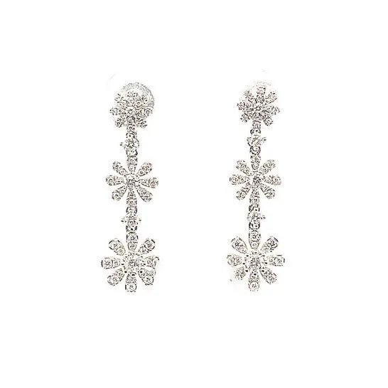 JMS always Earrings Original Tresorra 18K White Gold Triple Flowers Diamond Dangle Earrings JMS always Earrings Original Tresorra 18K White Gold Triple Flowers Diamond Dangle Earrings