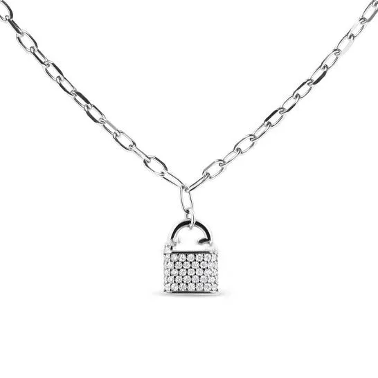 JMS always Necklaces Original Haus of Brilliance 925 Sterling Silver 14 Cttw Diamond Lock 16 Pendant Necklace with Paperclip Chain HI Color SI2I1 Clarity JMS always Necklaces Original Haus of Brilliance 925 Sterling Silver 14 Cttw Diamond Lock 16 Pendant Necklace with Paperclip Chain HI Color SI2I1 Clarity