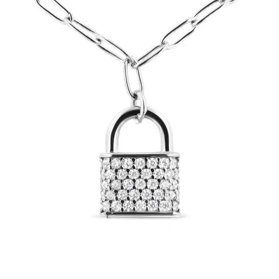JMS always Necklaces Original Haus of Brilliance 925 Sterling Silver 14 Cttw Diamond Lock 16 Pendant Necklace with Paperclip Chain HI Color SI2I1 Clarity JMS always Necklaces Original Haus of Brilliance 925 Sterling Silver 14 Cttw Diamond Lock 16 Pendant Necklace with Paperclip Chain HI Color SI2I1 Clarity