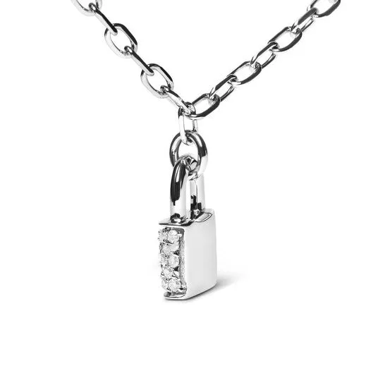 JMS always Necklaces Original Haus of Brilliance 925 Sterling Silver 14 Cttw Diamond Lock 16 Pendant Necklace with Paperclip Chain HI Color SI2I1 Clarity JMS always Necklaces Original Haus of Brilliance 925 Sterling Silver 14 Cttw Diamond Lock 16 Pendant Necklace with Paperclip Chain HI Color SI2I1 Clarity