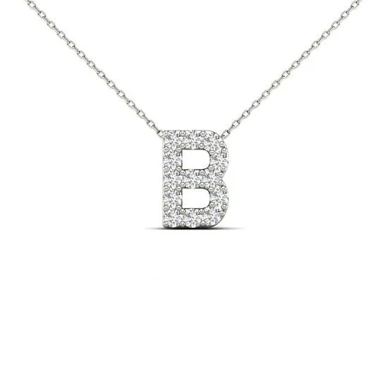 JMS always Necklaces Original Maulijewels 013 Carat Natural White Diamond Initital B Pendant Necklace In 14K Solid White Gold With 18 Cable Chain JMS always Necklaces Original Maulijewels 013 Carat Natural White Diamond Initital B Pendant Necklace In 14K Solid White Gold With 18 Cable Chain