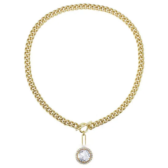 JMS always Necklaces Original Megan Walford 14k Gold Plated with Diamond Cubic Zirconia Cluster Drop Curb Chain Necklace w Toggle Clasp JMS always Necklaces Original Megan Walford 14k Gold Plated with Diamond Cubic Zirconia Cluster Drop Curb Chain Necklace w Toggle Clasp