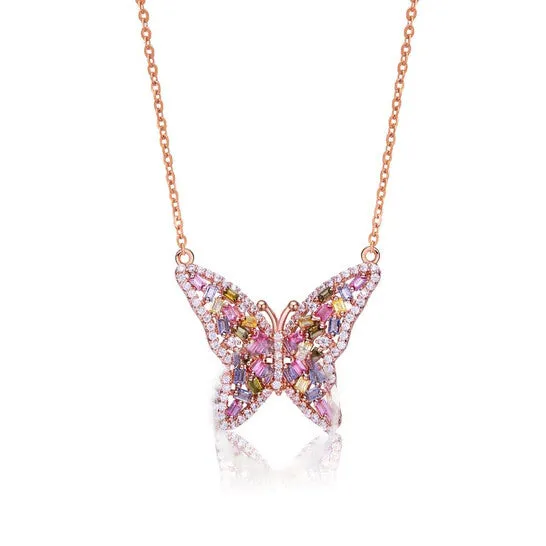 JMS always Necklaces Original Megan Walford Long Lasting Sterling Silver with Rose Plated Multi Color Cubic Zirconia Butterfly Necklace JMS always Necklaces Original Megan Walford Long Lasting Sterling Silver with Rose Plated Multi Color Cubic Zirconia Butterfly Necklace