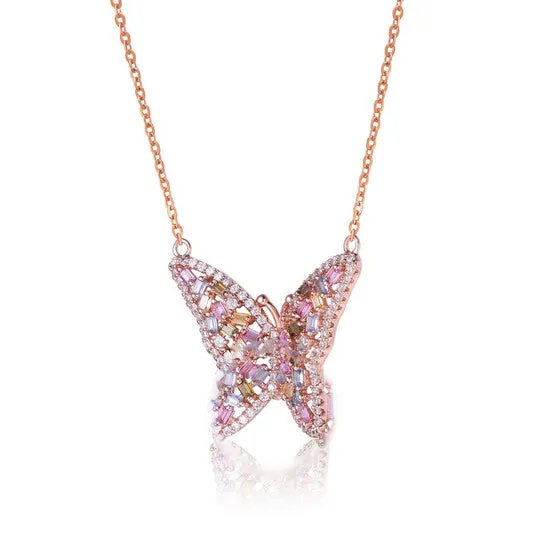 JMS always Necklaces Original Megan Walford Long Lasting Sterling Silver with Rose Plated Multi Color Cubic Zirconia Butterfly Necklace JMS always Necklaces Original Megan Walford Long Lasting Sterling Silver with Rose Plated Multi Color Cubic Zirconia Butterfly Necklace