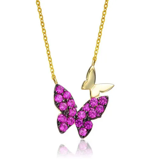 JMS always Necklaces Original Megan Walford Sterling Silver 14k Yellow Gold Plated with Ruby Cubic Zirconia Double Butterfly Layering Necklace JMS always Necklaces Original Megan Walford Sterling Silver 14k Yellow Gold Plated with Ruby Cubic Zirconia Double Butterfly Layering Necklace